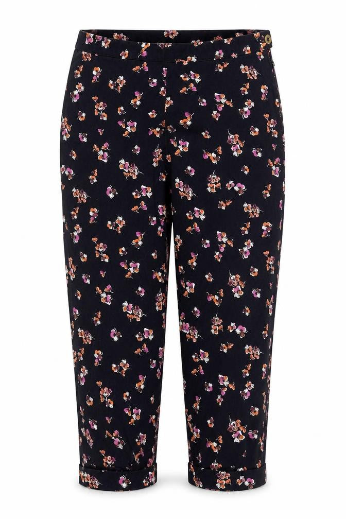 Front view of Marks & Spencer Women's Black Floral Capri Trousers