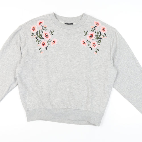 Topshop Women's Grey Embroidered Pullover Sweatshirt Size 4