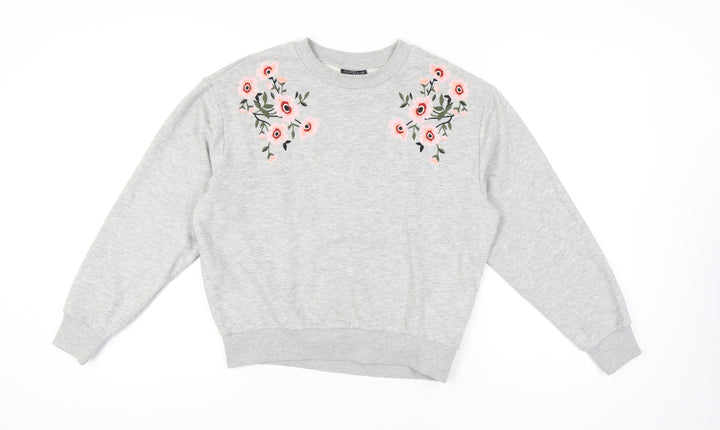 Topshop Women's Grey Embroidered Pullover Sweatshirt Size 4