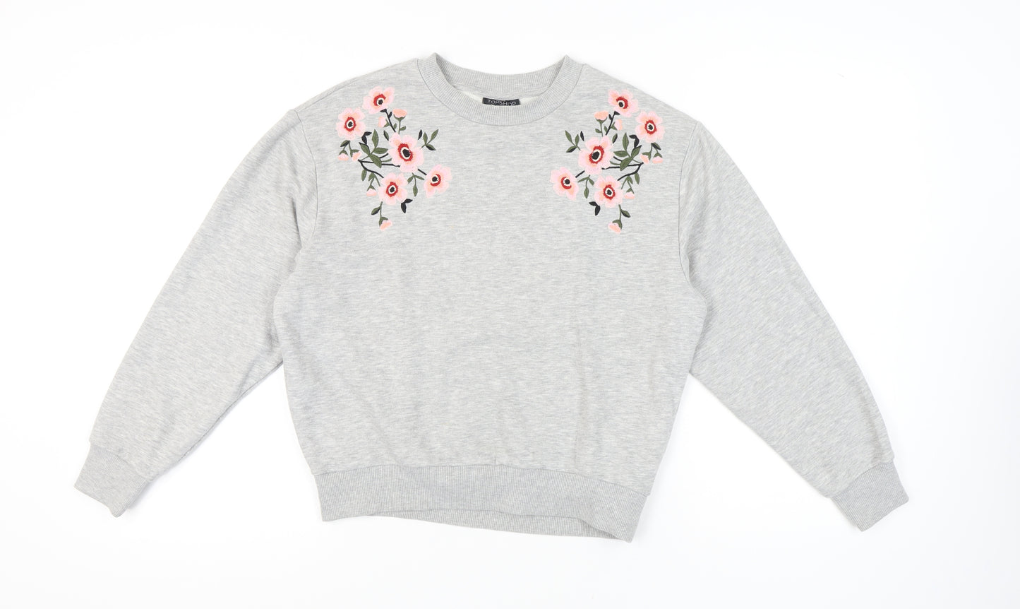 Topshop Women's Grey Embroidered Pullover Sweatshirt Size 4