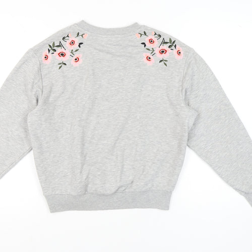 Topshop Women's Grey Embroidered Pullover Sweatshirt Size 4