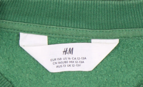 H&M Girls Green Graphic Sweatshirt, Size 12-13Y Pullover