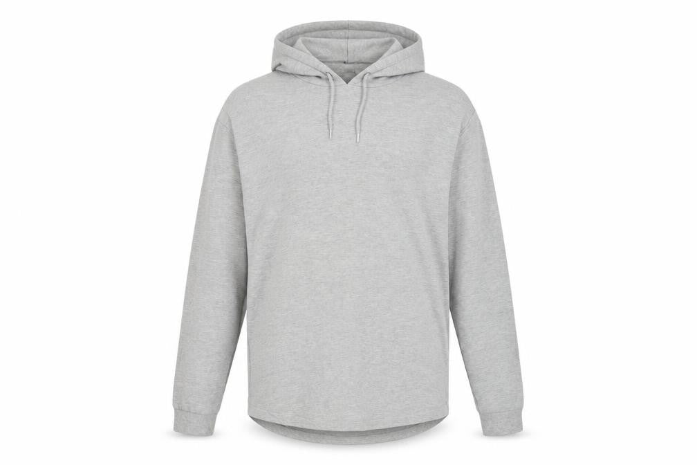 Front view of ASOS Men's Grey Pullover Hoodie, size L, Regular Fit