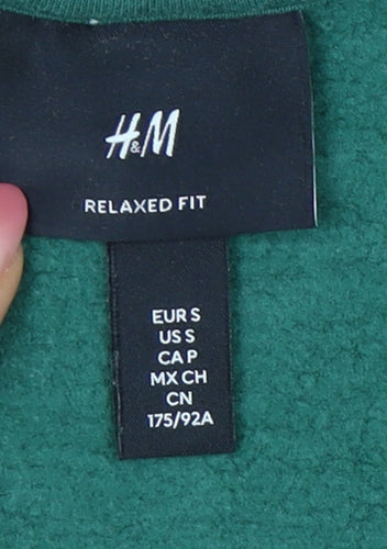 H&M Men's Green Pullover Sweatshirt, Size S, Relaxed Fit