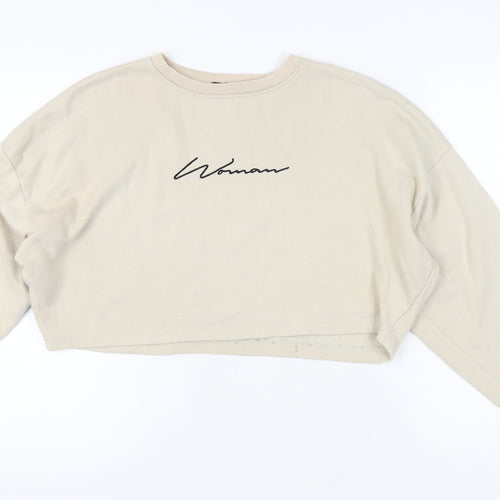 Boohoo Women Beige Pullover Sweatshirt L