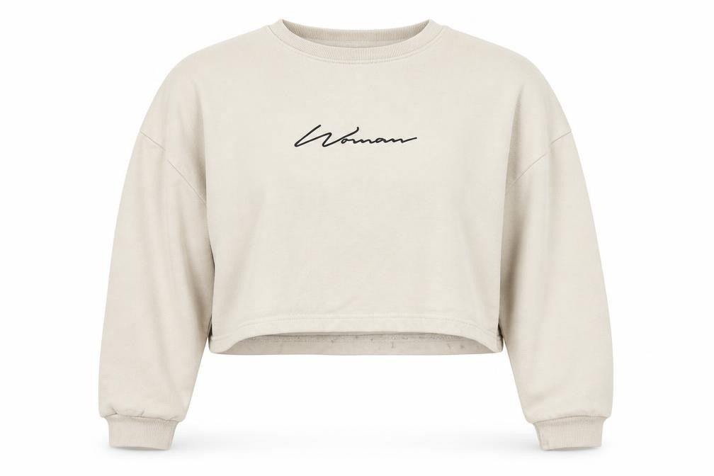 Front view of Boohoo Women Beige Pullover Sweatshirt L