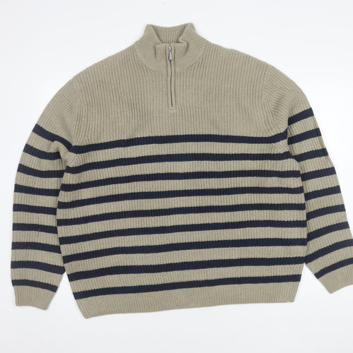 ASOS DESIGN Men's Beige Striped Full Zip Jumper L