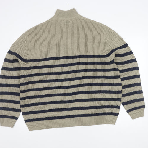 ASOS DESIGN Men's Beige Striped Full Zip Jumper L