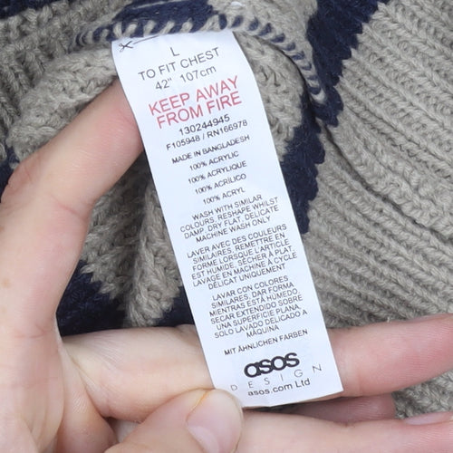 ASOS DESIGN Men's Beige Striped Full Zip Jumper L