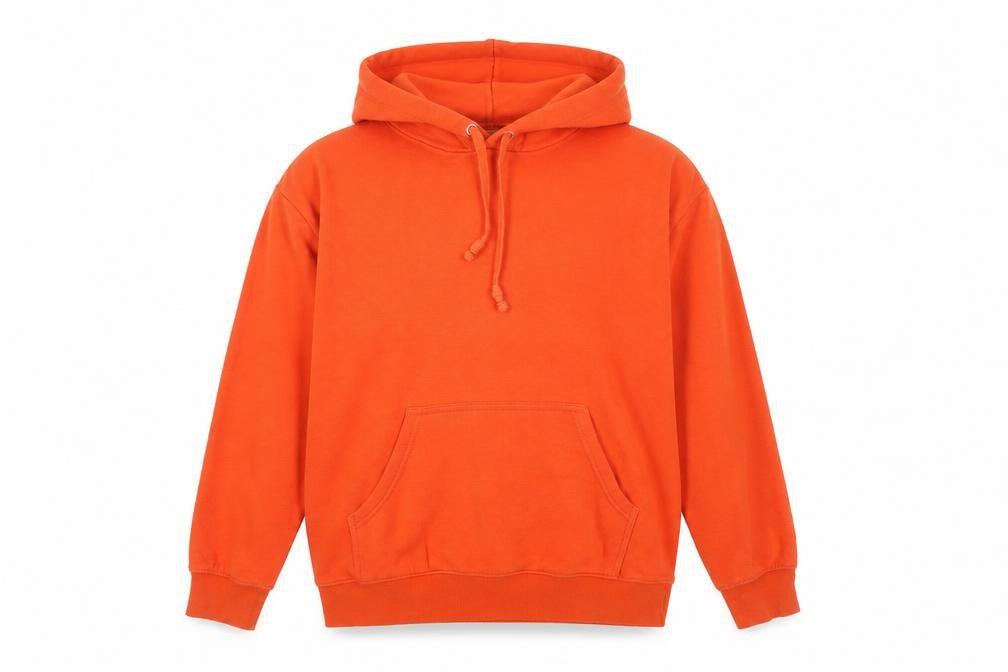 Front view of H&M unisex orange hoodie pullover -, size 12