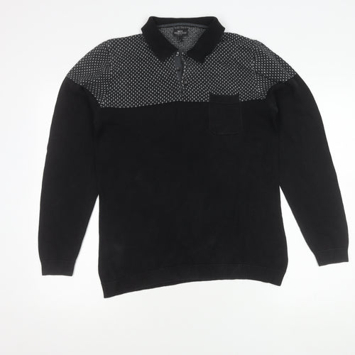 Next Men's Black Pullover Jumper, Medium Size, Collared Neckline