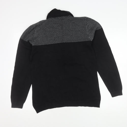 Next Men's Black Pullover Jumper, Medium Size, Collared Neckline