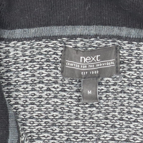 Next Men's Black Pullover Jumper, Medium Size, Collared Neckline