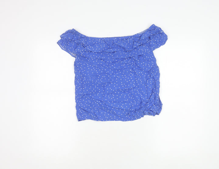 Oasis Women's Blue Polka Dot Off Shoulder Top Size 10