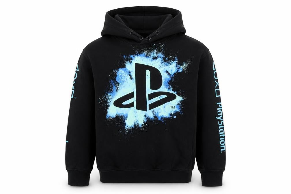 Front view of H&M girls’ black playstation pullover hoodie 9-10 years