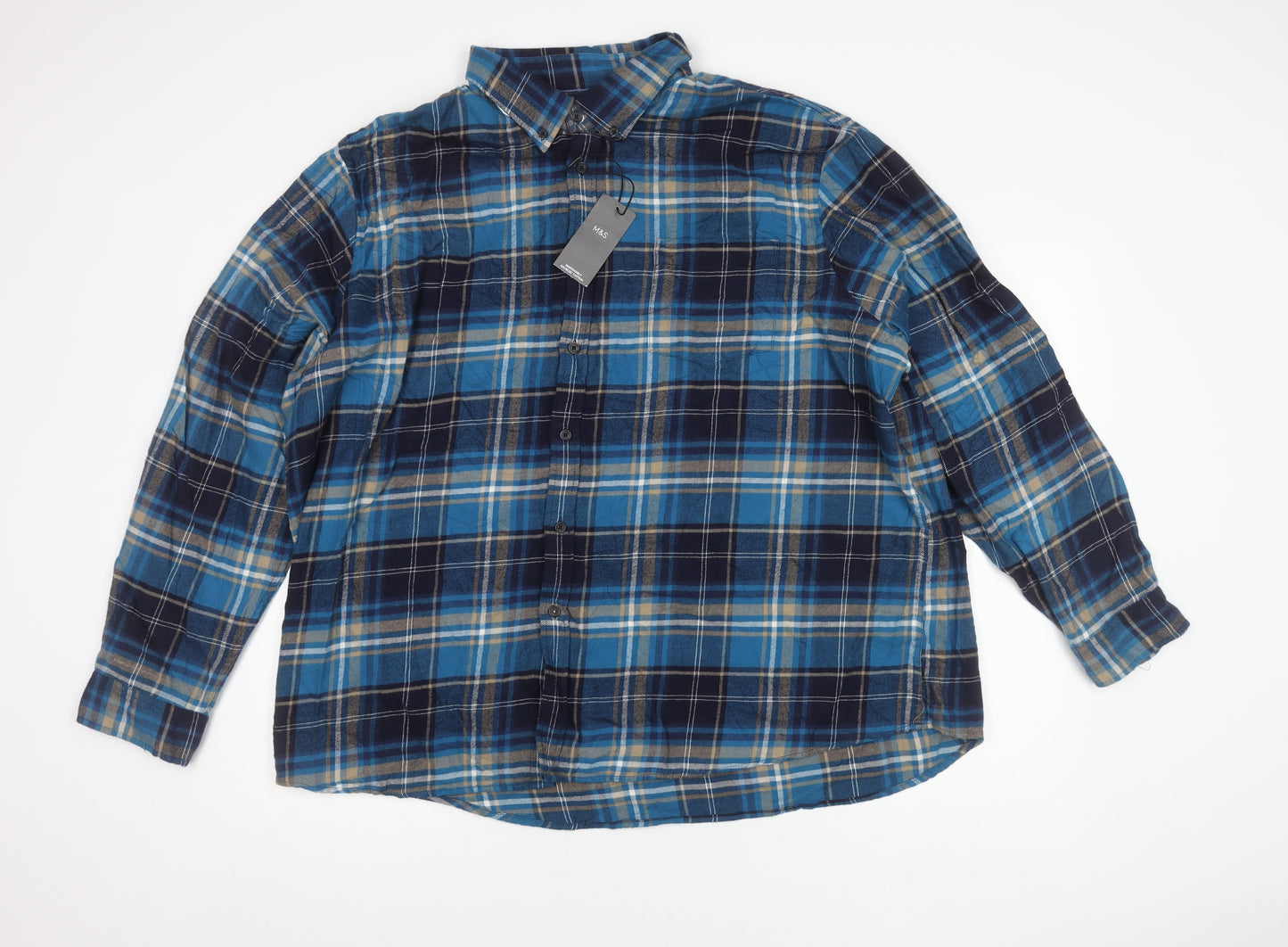 Marks and Spencer Men's Blue Plaid 4XL Shirt