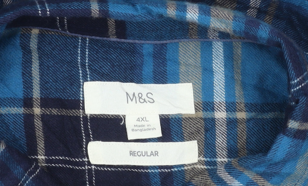 Marks and Spencer Men's Blue Plaid 4XL Shirt