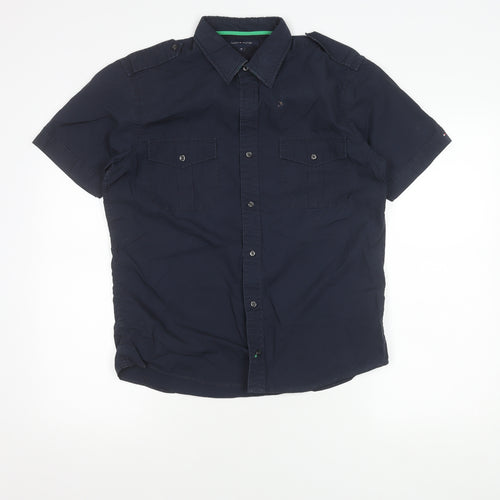Men's Blue Short Sleeve Button-Up Shirt
