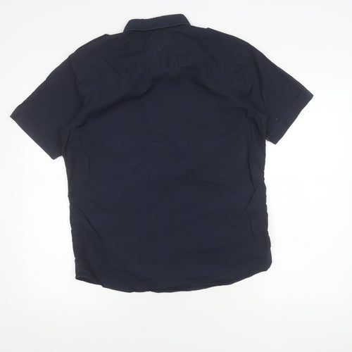 Men's Blue Short Sleeve Button-Up Shirt