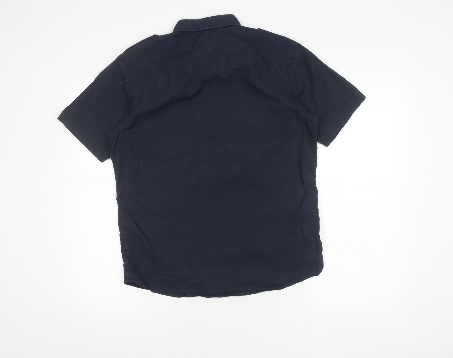 Men's Blue Short Sleeve Button-Up Shirt