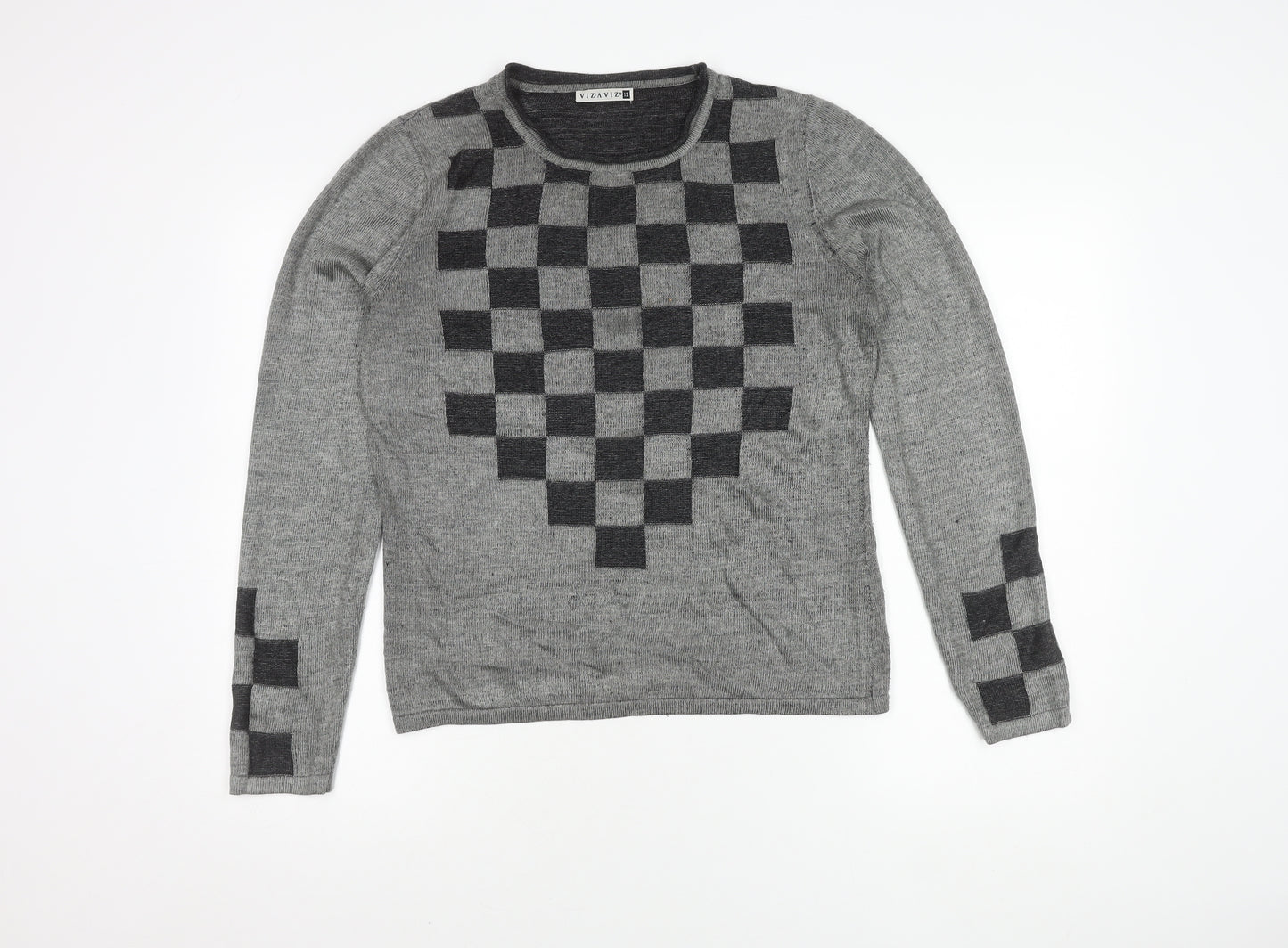 VIZ-A-VIZ Women's Grey Geometric Jumper 12