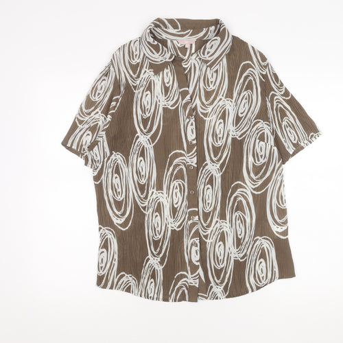 Soon Women's Brown Geometric Button-Up Shirt Size 20