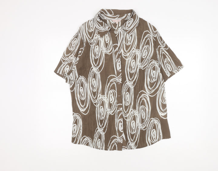 Soon Women's Brown Geometric Button-Up Shirt Size 20