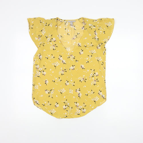 H&M Women's Yellow Floral Blouse Size 8 V-Neck
