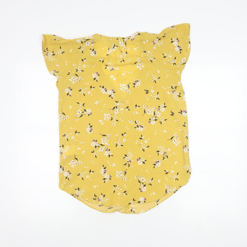H&M Women's Yellow Floral Blouse Size 8 V-Neck