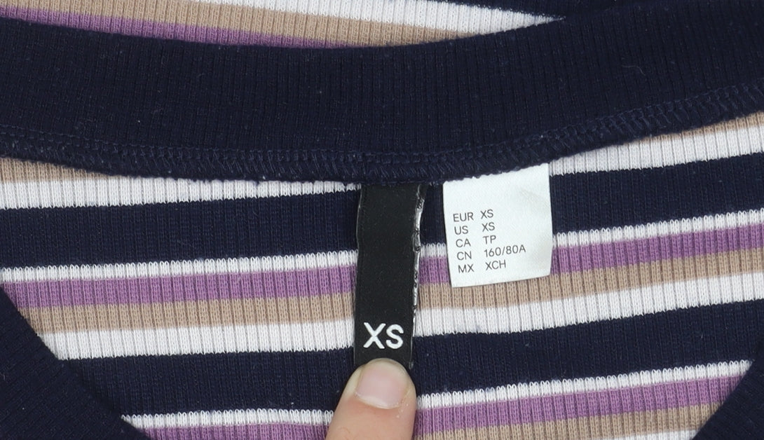 H&M Divided Women's Multicoloured Striped T-Shirt XS