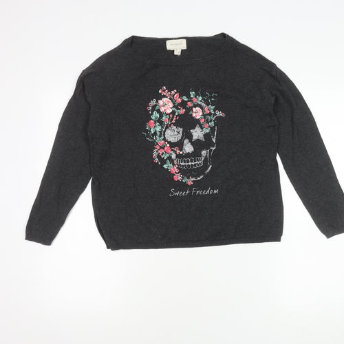 Springfield Women's Black Floral Skull Pullover Jumper, S
