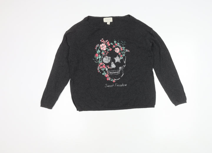 Springfield Women's Black Floral Skull Pullover Jumper, S
