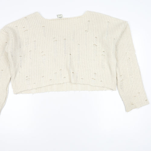 Urban Outfitters Women's Ivory V-Neck Pullover Jumper - M