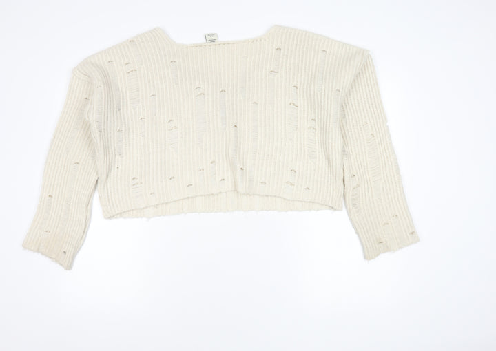 Urban Outfitters Women's Ivory V-Neck Pullover Jumper - M