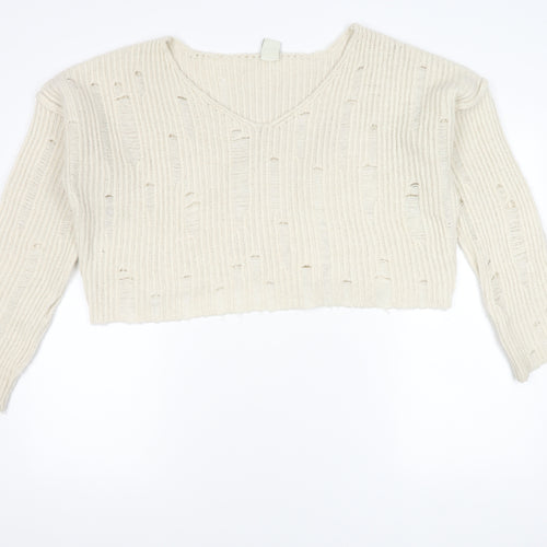 Urban Outfitters Women's Ivory V-Neck Pullover Jumper - M