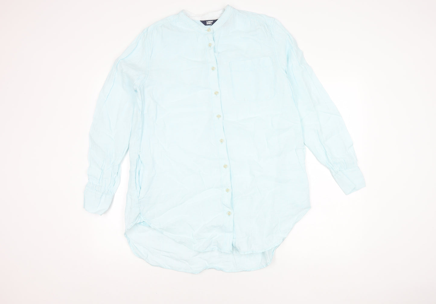 Lands' End Men's Blue Linen Long Sleeve Shirt M