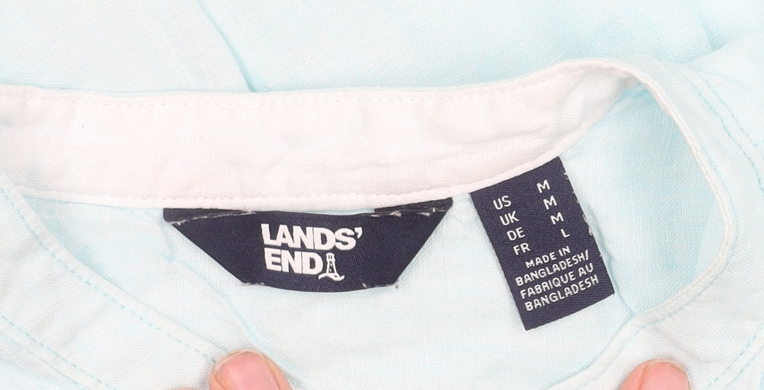 Lands' End Men's Blue Linen Long Sleeve Shirt M
