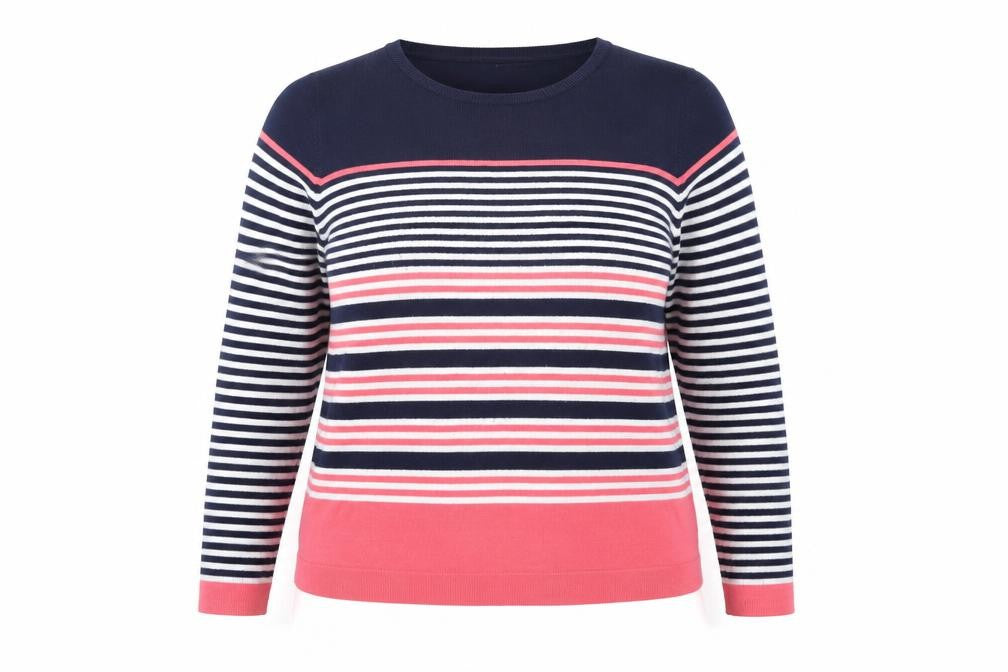 Front view of Bonmarché Women's Multicoloured Striped Jumper, size 16