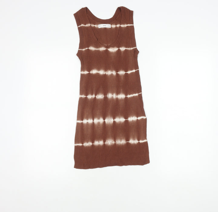 MNG Women Brown Striped Knit Tank Top S