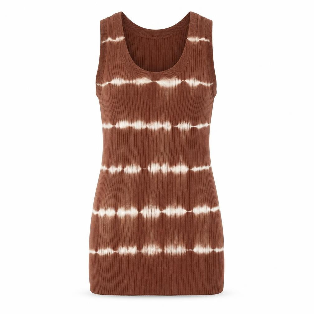 Front view of Mango Women Brown Striped Knit Tank Top S