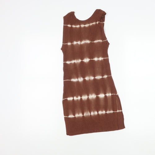 MNG Women Brown Striped Knit Tank Top S