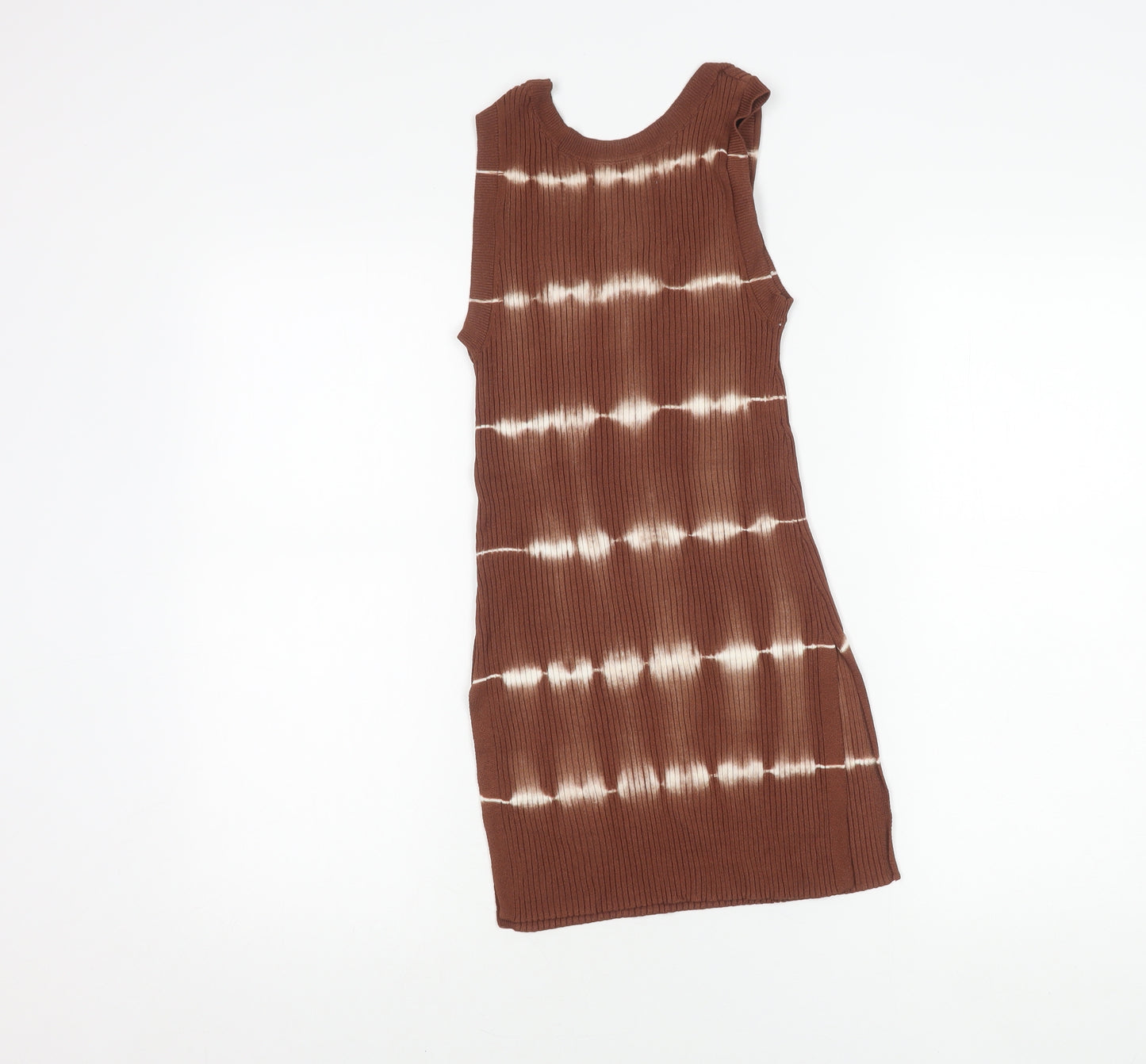 MNG Women Brown Striped Knit Tank Top S