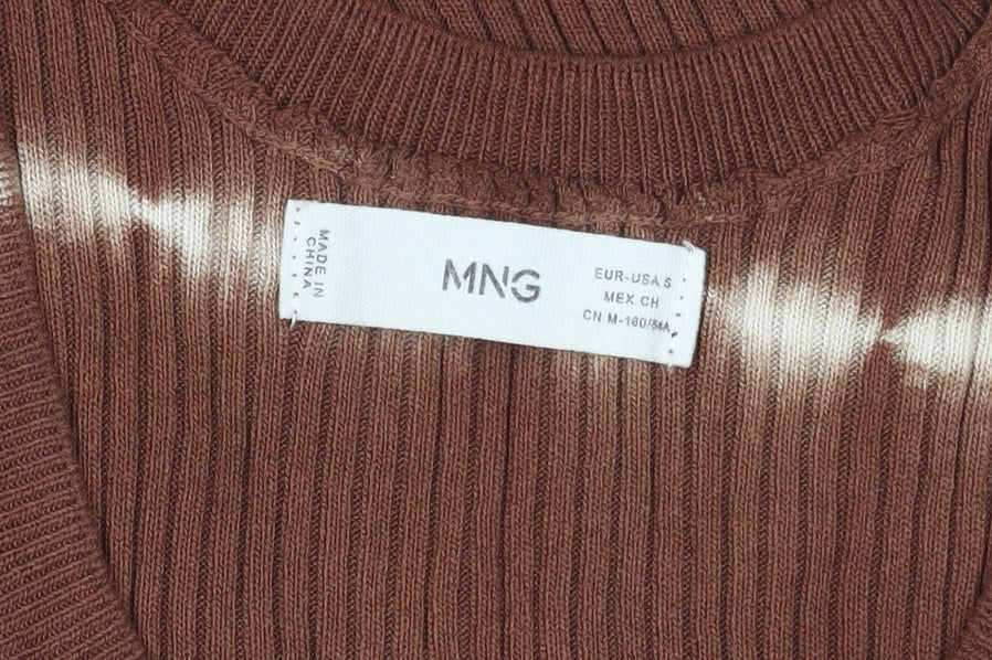 MNG Women Brown Striped Knit Tank Top S