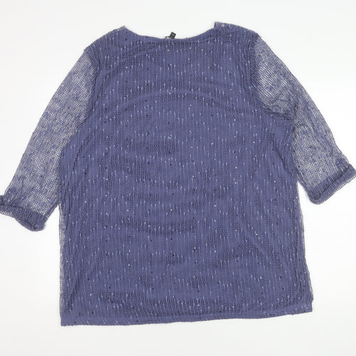 Bonmarché Women Blue 3/4 Sleeve V-Neck Top 22