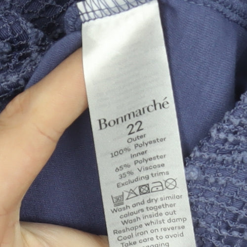 Bonmarché Women Blue 3/4 Sleeve V-Neck Top 22