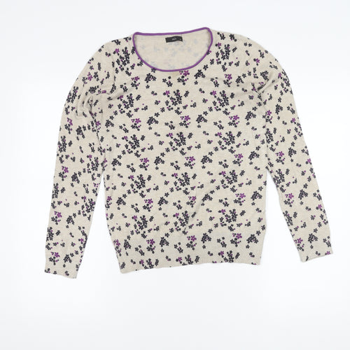 M&Co Women's Beige Floral Pullover Jumper Size 12