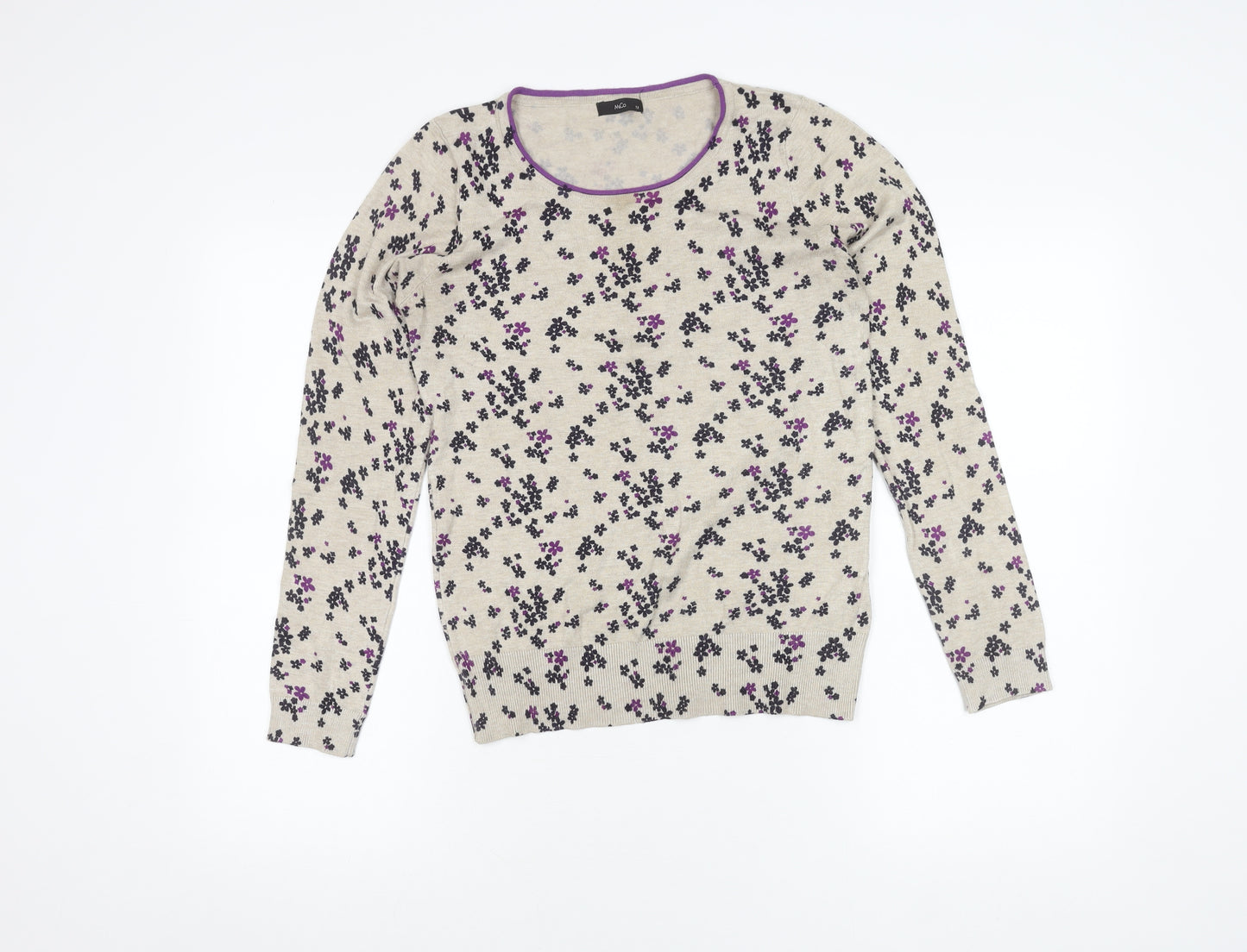 M&Co Women's Beige Floral Pullover Jumper Size 12