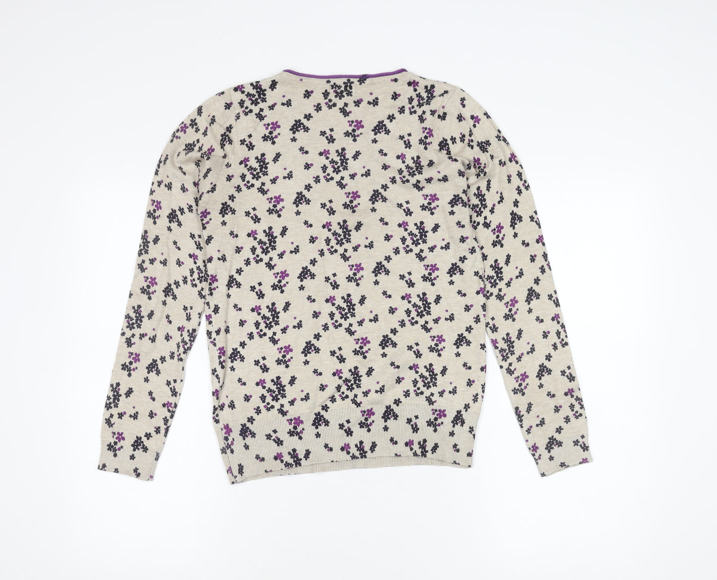 M&Co Women's Beige Floral Pullover Jumper Size 12