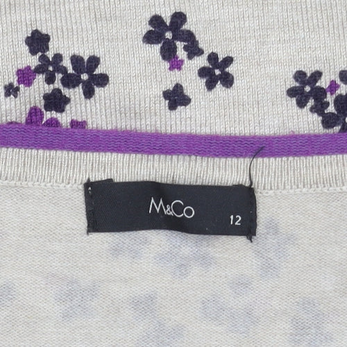 M&Co Women's Beige Floral Pullover Jumper Size 12