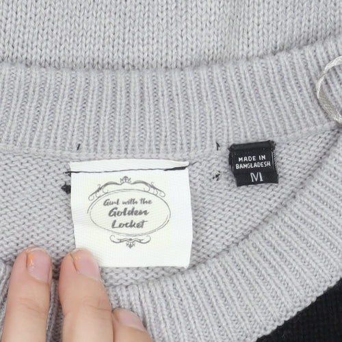 Girl with the Golden Locket Women's Grey Floral Jumper, Size M